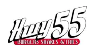 A logo of hwy 5 5 burgers shakes and fries