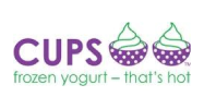A purple and green logo for cups yogurt.